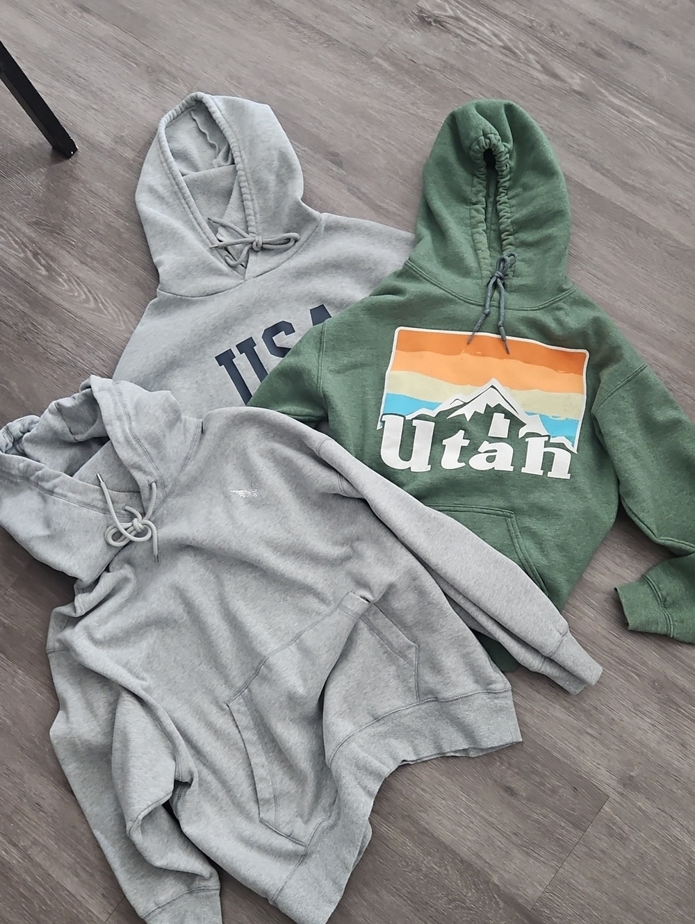 Set Of 3 Hoodies, Grey Victoria's Secret, Green Utah Graphic, And USA Hoodie